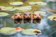 group of muskrats floating on pond surface