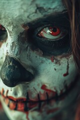 Aufkleber - A close-up photograph capturing the intricate details of a person's face adorned with stunning makeup. Perfect for beauty and fashion-related projects