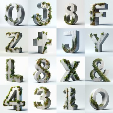 A 3D Lettering That Blends Concrete With Nature. AI generated illustration