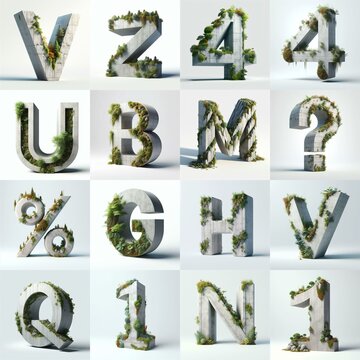A 3D Lettering That Blends Concrete With Nature. AI generated illustration