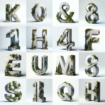 A 3D Lettering That Blends Concrete With Nature. AI generated illustration