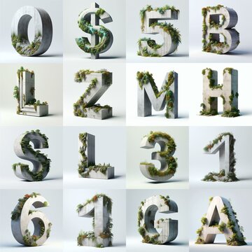 A 3D Lettering That Blends Concrete With Nature. AI generated illustration