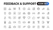 © artnazu - Feedback and Support - Outline Icon Collection. Thin Line Set contains such Icons as Online Help, Helpdesk, Quick Response, Feedback and more. Simple web icons set.