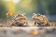 two toads facing each other in the shade