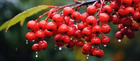 Sticker - November rain wetting rowan berries.