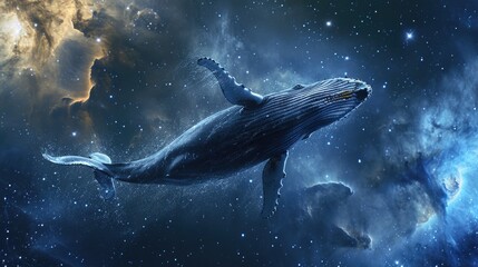 Aufkleber - Humpback whale swimming in the middle of a galaxy. Can be used for astronomy or marine life-related projects
