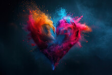 A Heart That Has Been Beautifully Dusted With Color On A Black Background.