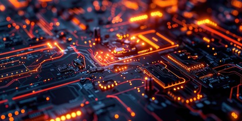 Poster - An up-close view of an electronic circuit board. Perfect for technology-related projects and designs