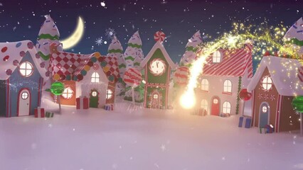 Sticker - Animation of shooting star and winter scenery