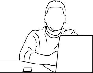 Leinwandbilder - continuous line drawing of professional young business man using digital mobile phone tablet computer working and writing work plan in personal notebook isolated on white background