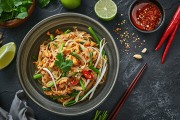 Poster - Top-View Shot Of Flavorful Vegetarian Pad Thai