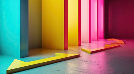 Poster - Abstract interior with colorful geometric shapes. Minimalistic background
