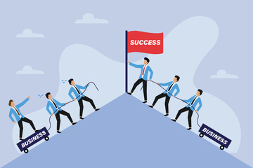 winning strategy, efficiency, the difference between good leadership and bad leadership 2d flat vect