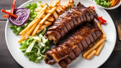 grilled pork ribs with vegetables