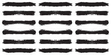 Black Set Paint, Ink Brush, Brush Strokes, Brushes, Lines, Frames, Box, Grungy. Grungy Brushes Collection. Creative Brush Stroke Set Isolated On White Background.