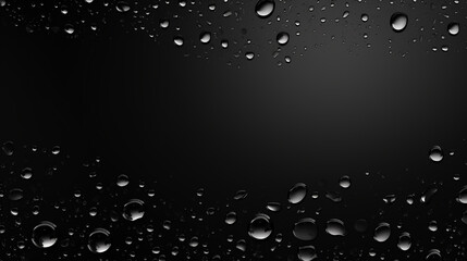 Sticker - Water drops on a black background. Banner with raindrops. Top view.