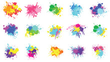 Color Paint Splatter. Spray Paint Blot Element. Colorful Ink Stains Mess.Colorful Paint Splatters.  Watercolor Spots In Raw And Paint Splashes Collection,Illustration Drop Splatter Paint.