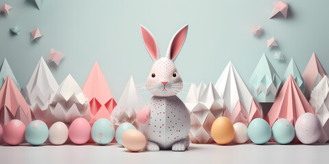 Wall Mural - Easter eggs background in origami paper style