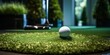 Golf sphere on raised platform in virtual reality.