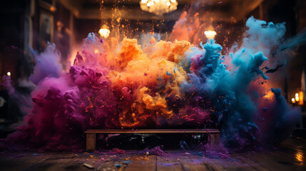 TV display or monitor with colorful dust explosion