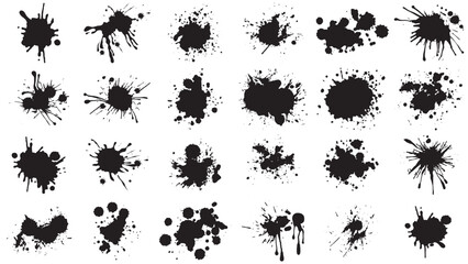 Ink drops and splashes. Blotter spots, liquid paint drip drop splash and ink splatter.Blobs and spatters. Artistic dirty grunge abstract spot vector set. Isolated vector illustration. 