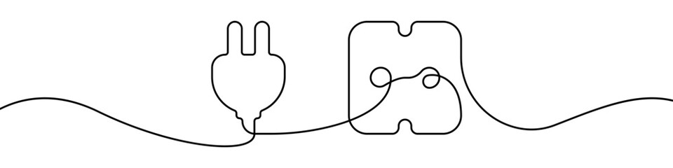 Poster - Socket, plug line continuous drawing vector. One line Socket vector background. plug icon. Continuous outline of a Socket, plug.

