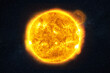 Bright sun burns with plasma and flares in space. Solar flare plaza and magnetic storms, concept