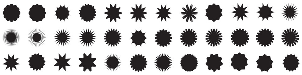 Poster - Set of black starburst. Price sticker, sale sticker, price tag, starburst, quality mark, retro stars, sale or discount sticker, sunburst badges, sun ray frames, promotional badge set, EPS 10