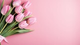 Fototapeta Tulipany - beautiful pink tulips on pink background. Neural network AI generated art