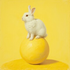 Wall Mural - Easter Bunny with eggs on yellow background