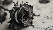 A Mysterious Black Rose With Thorns Isolated On A White Background For Design Layouts,