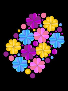  beautiful flower design with gradient color, colorful star design, beautiful gradient flower design with black background, 