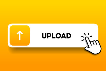 Poster - 3D upload download button icon. Upload icon. Down arrow bottom side symbol. Click here button. Save cloud icon push button for UI UX, website, mobile application.