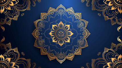 Wall Mural - Indian style blue background template design for cover, business presentation, web banner, wedding invitation and luxury packaging 