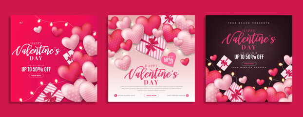 Wall Mural - valentine's day sale promotion social media banner post template. valentine day business marketing f
