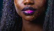 close up of a sensual woman lips with glitter makeup