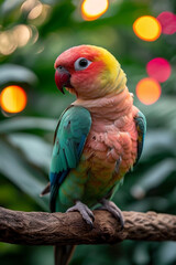 Wall Mural - A portrayal of a contented pastel-colored parrot, perched on a branch.