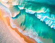 Aerial view of beautiful beach with turquoise ocean water and sand - Drone photo
