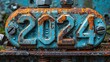 Close up of the numbers 2024 on an old rusty fire hydrant.