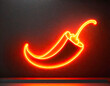 Hot chili pepper neon sign on dark background. 3D rendering

