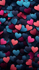 Wall Mural - Valentine's Day card. Red and blue hearts background.