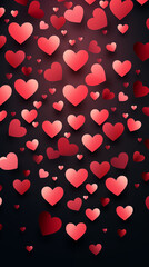 Wall Mural - Valentine's Day card. Red hearts on dark background.