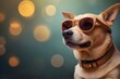 smart funny dog wearing sunglasses with bokeh background