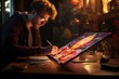 Photo of a digital artist using a drawing tablet. Generative AI