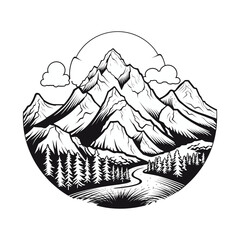 Wall Mural - Black and white mountain vector illustration