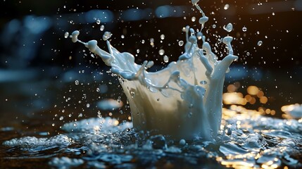 Wall Mural - splashes of milk on a dark background. close-up.