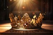 A shiny golden crown with intricate floral patterns, split lighting, Impressionism,