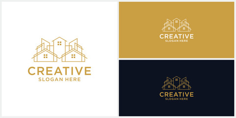 Wall Mural - Creative home building logo design template with liner style