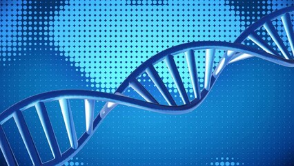Poster - Animation of dna strands spinning with glowing light trails over dark background