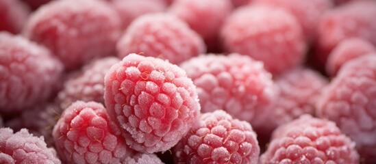 Poster - Frost-covered frozen raspberries, naturally harvested or farmed.